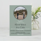 SAGE GREEN Boho Wreath Photo Wedding Invitation Kaart (Staand voorkant)