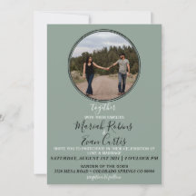 SAGE GREEN Boho Wreath Photo Wedding Invitation