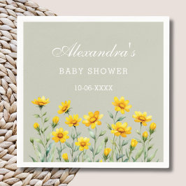 Sage Green Boho Yellow Wildflower Baby shower Servet