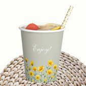 Sage Green Boho Yellow Wildflower Vrijgezellenfees Papieren Bekers