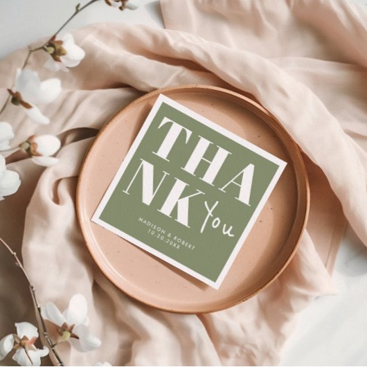 Sage Green Bold Minimalist Bedankt bruiloft Servet