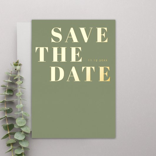 Sage Green Bold Minimalist Wedding Save the Date Folie Uitnodiging