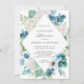 Sage Green Bord Blue White Floral Couples Shower Kaart (Voorkant)