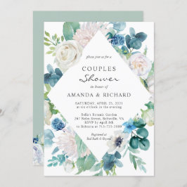 Sage Green Bord Blue White Floral Couples Shower Kaart