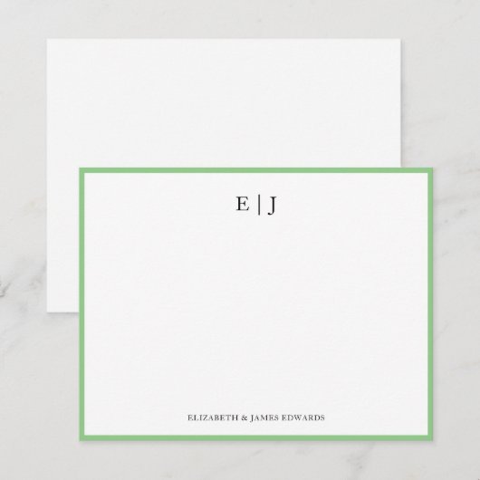 Sage Green Border Couple Monogram Initialen Notitiekaartje (Voorkant / Achterkant)