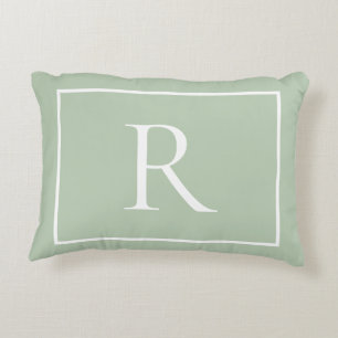 Sage Green Border Monogram Accent Pillow Kussen