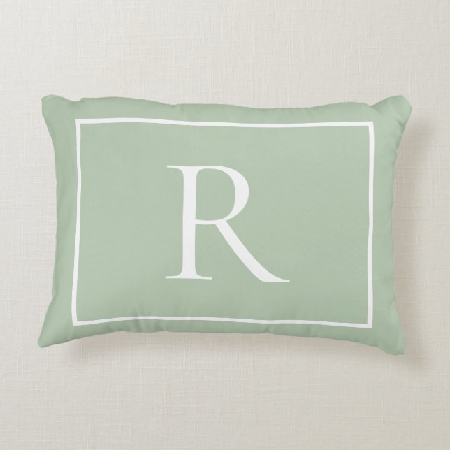 Sage Green Border Monogram Accent Pillow Kussen (Achterkant)