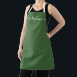 Sage Green Botanica Chic Elegant script Name Schort<br><div class="desc">Ze zal van een gepersonaliseerd platform houden als ze creëer,  bakken,  koken,  of met haar succulente en andere planten werkt. Een perfect cadeau om haar talenten aan te moedigen. Het witte manuscript voor de naam met lange-staart versieringen op een sage groen platform. Eenvoudig,  chic en modern.</div>