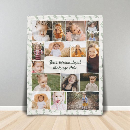 Sage Green Botanical 16 Photo Collage  Fleece Deken