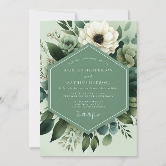 Sage Green Botanical Bloom Wedding Kaart (Voorkant)