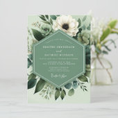 Sage Green Botanical Bloom Wedding Kaart (Staand voorkant)