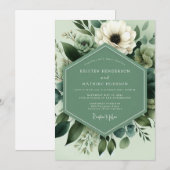 Sage Green Botanical Bloom Wedding Kaart (Voorkant / Achterkant)