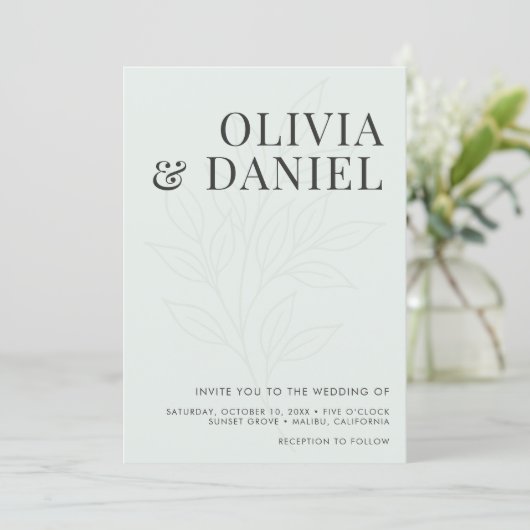 Sage Green Botanical Boho Photo QR Code Wedding Kaart (Staand voorkant)