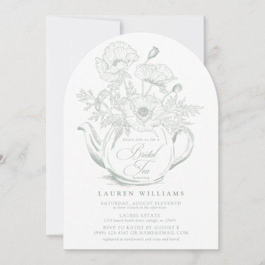  Sage Green Botanical Bridal Tea Shower Kaart (Voorkant)