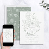  Sage Green Botanical Bridal Tea Shower Kaart