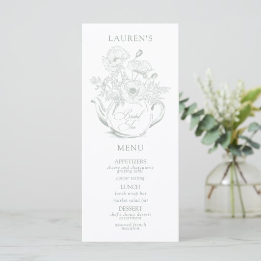  Sage Green Botanical Bridal Tea Shower Menu (Staand voorkant)