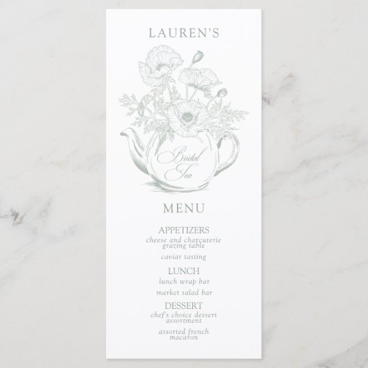  Sage Green Botanical Bridal Tea Shower Menu (Voorkant)