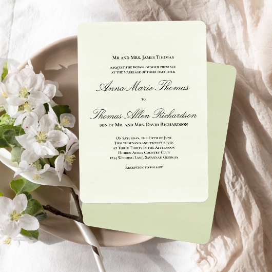 Sage Green Botanical Classic Formal Script Wedding Kaart