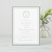 Sage Green botanical crest monogram wedding Kaart (Staand voorkant)
