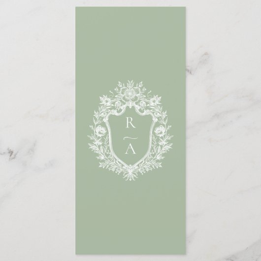 Sage Green Botanical Crest Monogram Wedding Menu (Achterkant)