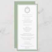 Sage Green Botanical Crest Monogram Wedding Menu (Voorkant / Achterkant)