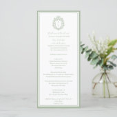 Sage Green Botanical Crest Monogram Wedding Menu (Staand voorkant)