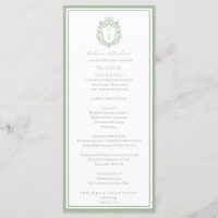 Sage Green Botanical Crest Monogram Wedding Menu