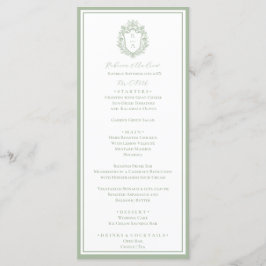 Sage Green Botanical Crest Monogram Wedding Menu