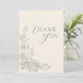 Sage Green Botanical Daisy Garden Wedding Bedankkaart (Staand voorkant)
