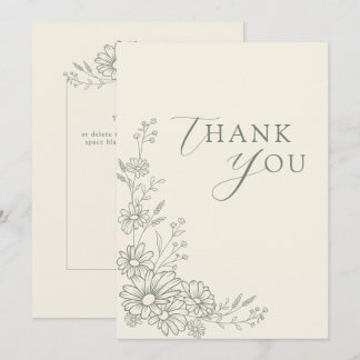 Sage Green Botanical Daisy Garden Wedding Bedankkaart