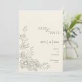 Sage Green Botanical Daisy Garden Wedding Save The Date (Staand voorkant)