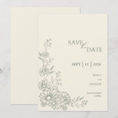 Sage Green Botanical Daisy Garden Wedding Save The Date (Voorkant / Achterkant)