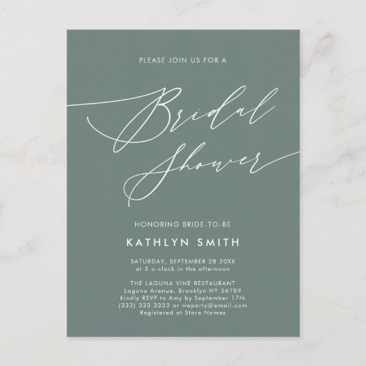 Sage Green Botanical Elegant Script Vrijgezellenfe Uitnodiging Briefkaart (Voorkant)