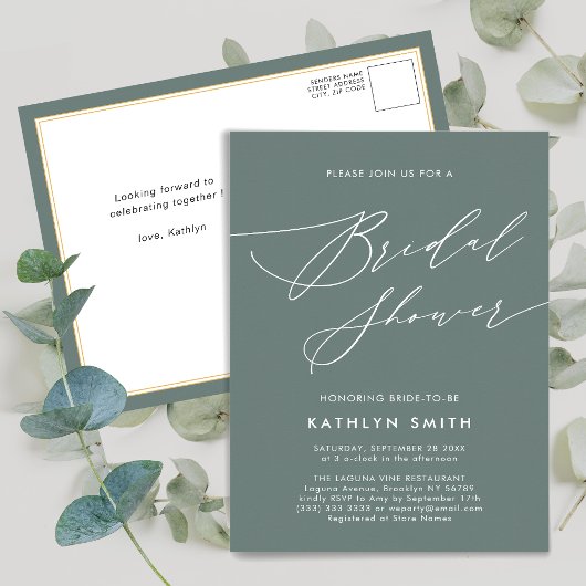 Sage Green Botanical Elegant Script Vrijgezellenfe Uitnodiging Briefkaart