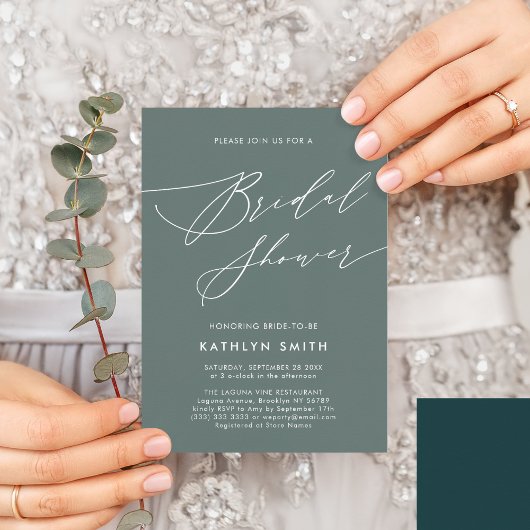 Sage Green Botanical Elegant Script Vrijgezellenfe Uitnodiging Briefkaart