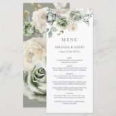 Sage Green Botanical Elegant Wedding Flat Menu (Voorkant / Achterkant)