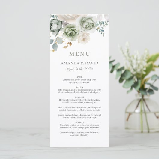 Sage Green Botanical Elegant Wedding Flat Menu (Staand voorkant)