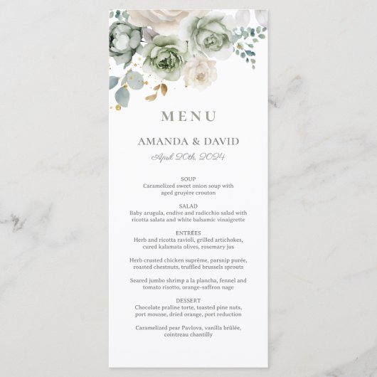 Sage Green Botanical Elegant Wedding Flat Menu (Voorkant)