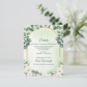 Sage Green Botanical Eucalyptus Wedding Details Informatiekaartje (Staand voorkant)