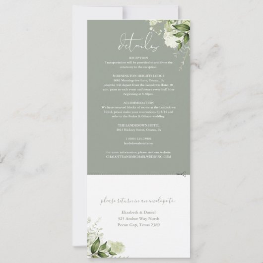 Sage Green Botanical Floral in één bruiloft Kaart (Achterkant)