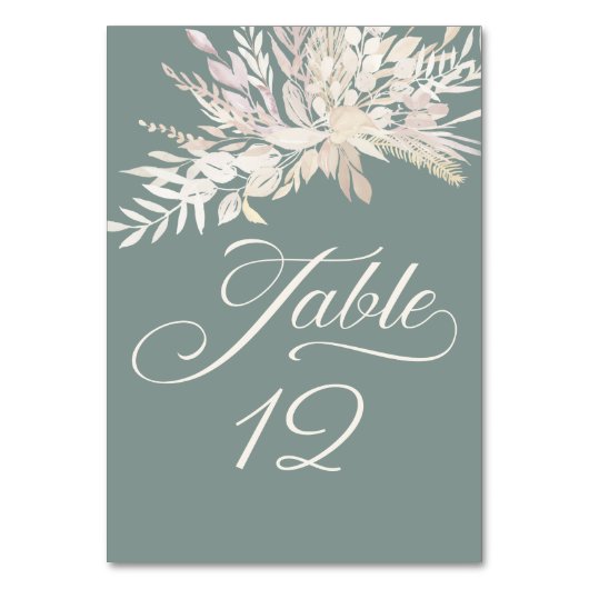 Sage Green Botanical Foliage Table Number Kaart (Achterkant)