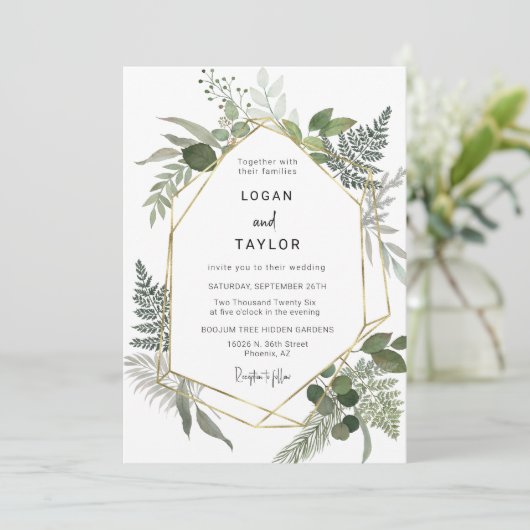 Sage Green Botanical Greenery Gold Lijst QR-code Kaart (Staand voorkant)