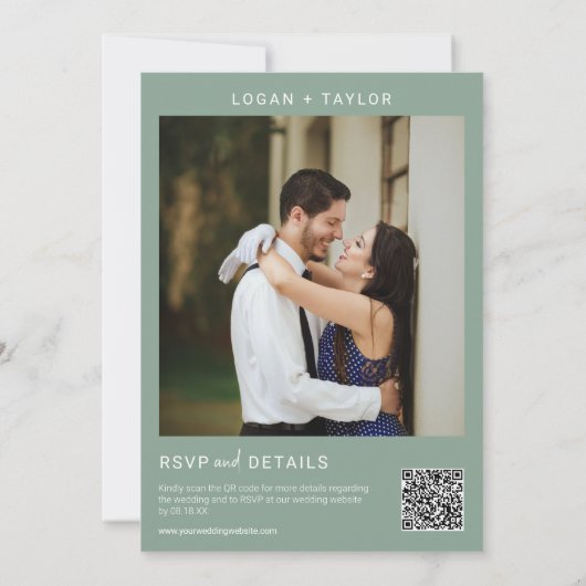 Sage Green Botanical Greenery Gold Lijst QR-code Kaart (Achterkant)