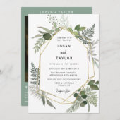 Sage Green Botanical Greenery Gold Lijst QR-code Kaart (Voorkant / Achterkant)