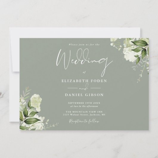 Sage Green Botanical Greenery Monogram Wedding Kaart (Voorkant)
