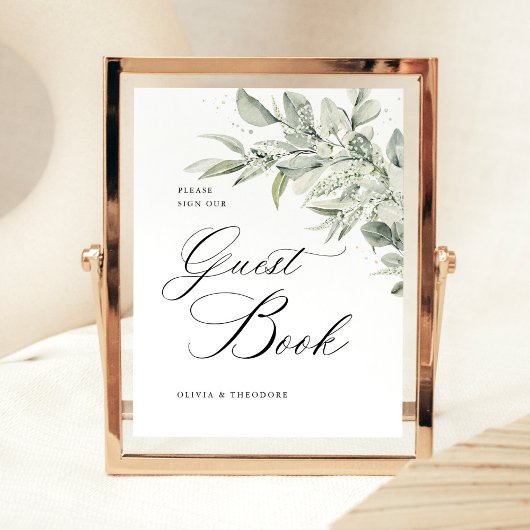 Sage Green Botanical Guest Book Wedding Table Reclamebord Met Voetstuk