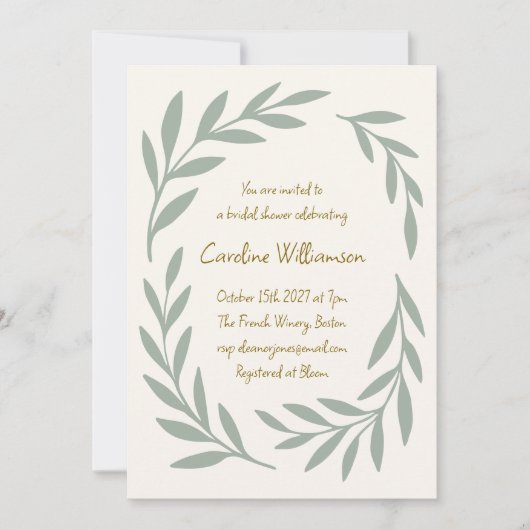 Sage Green Botanical Handgeschreven Vrijgezellenfe Kaart (Voorkant)