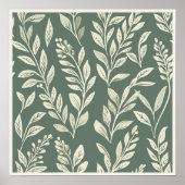 Sage Green Botanical Leaf Pattern Wall Art Poster (Voorkant)
