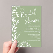 Sage Green Botanical Leaves Vrijgezellenfeest Acryl Uitnodigingen (Insitu (Draagbaar))