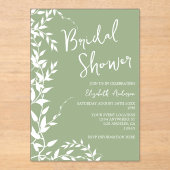 Sage Green Botanical Leaves Vrijgezellenfeest Acryl Uitnodigingen (Voorkant)